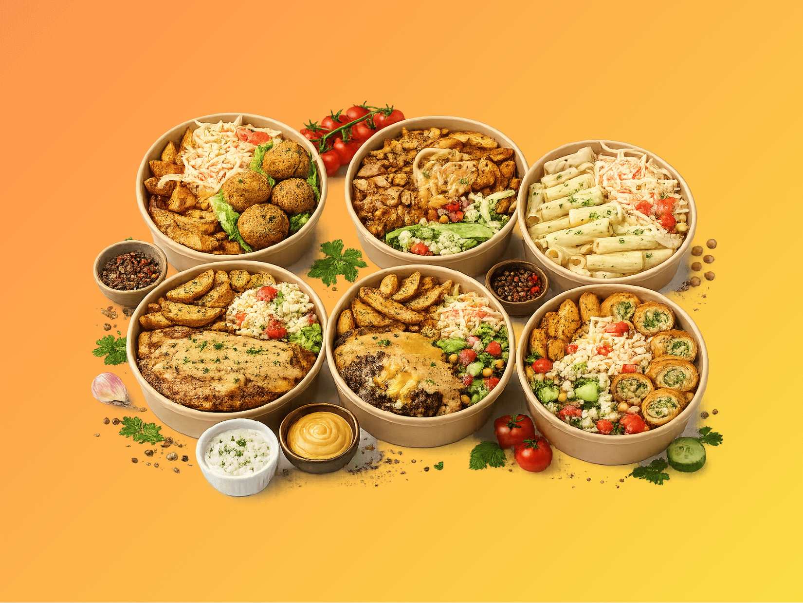 Super Bowls mit bunten frischen Zutaten